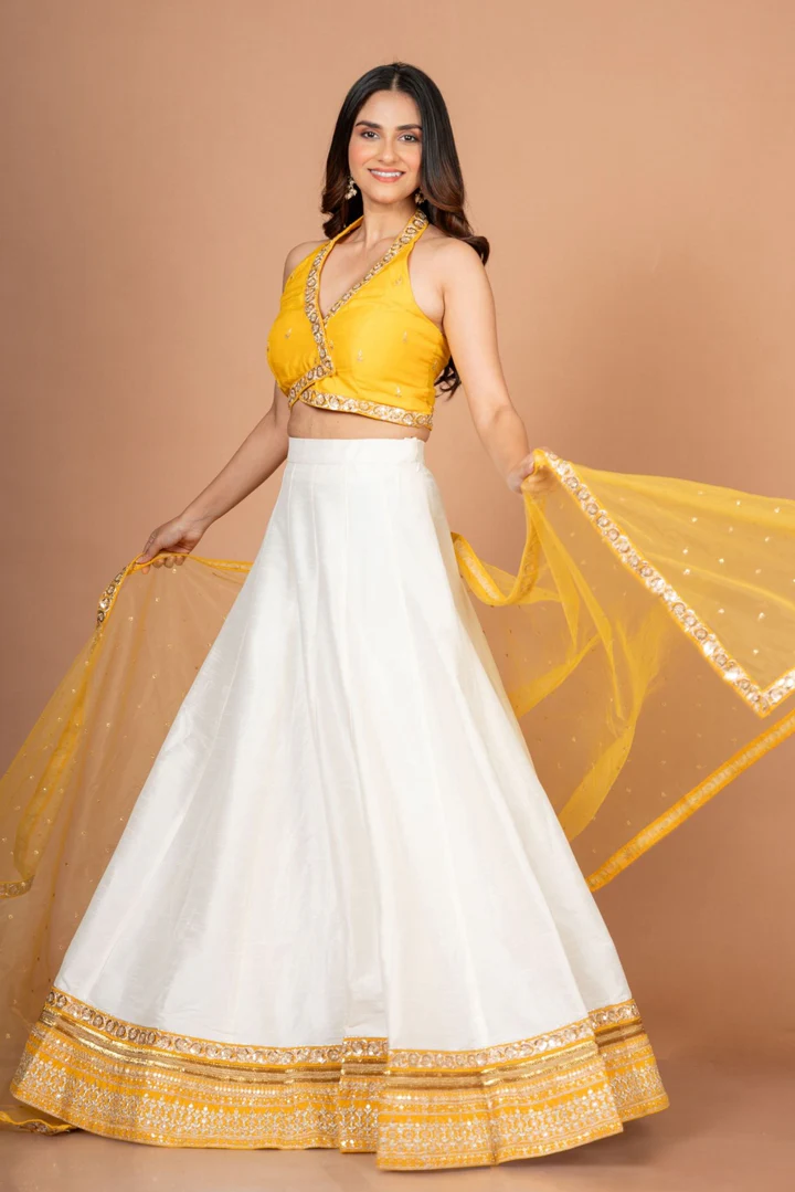 Yellow White Designer Lehenga Set