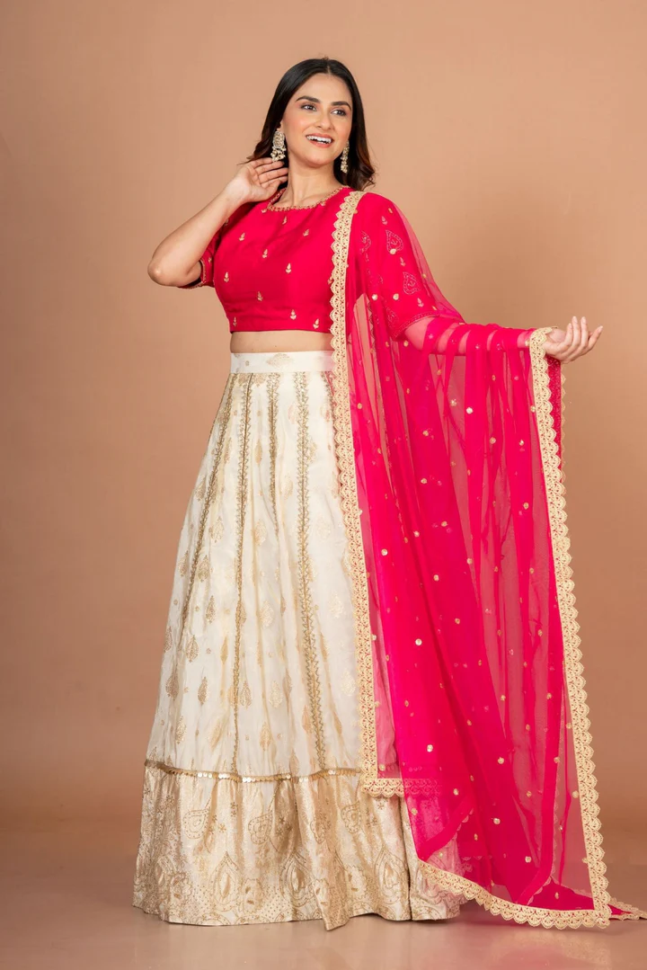 Pink and White Designer Lehenga With Hand Embroidered Work
