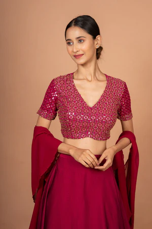 Dark Pink Designer Mirror Work Lehenga