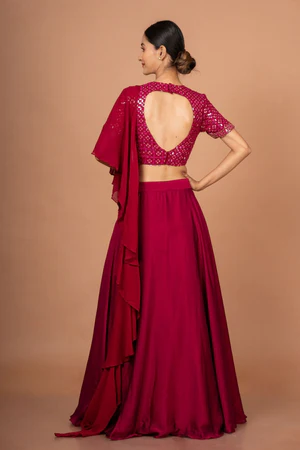 Dark Pink Designer Mirror Work Lehenga