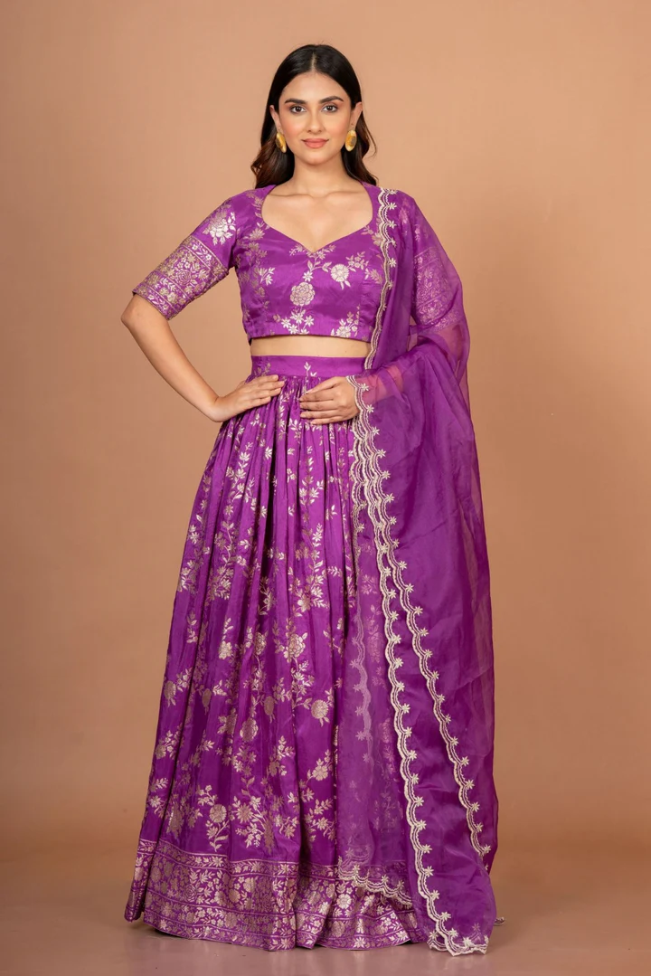 Purple Banarasi Lehenga Set