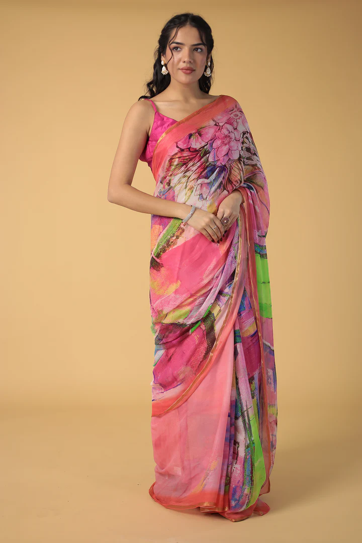 Floral Printed Chiffon Saree