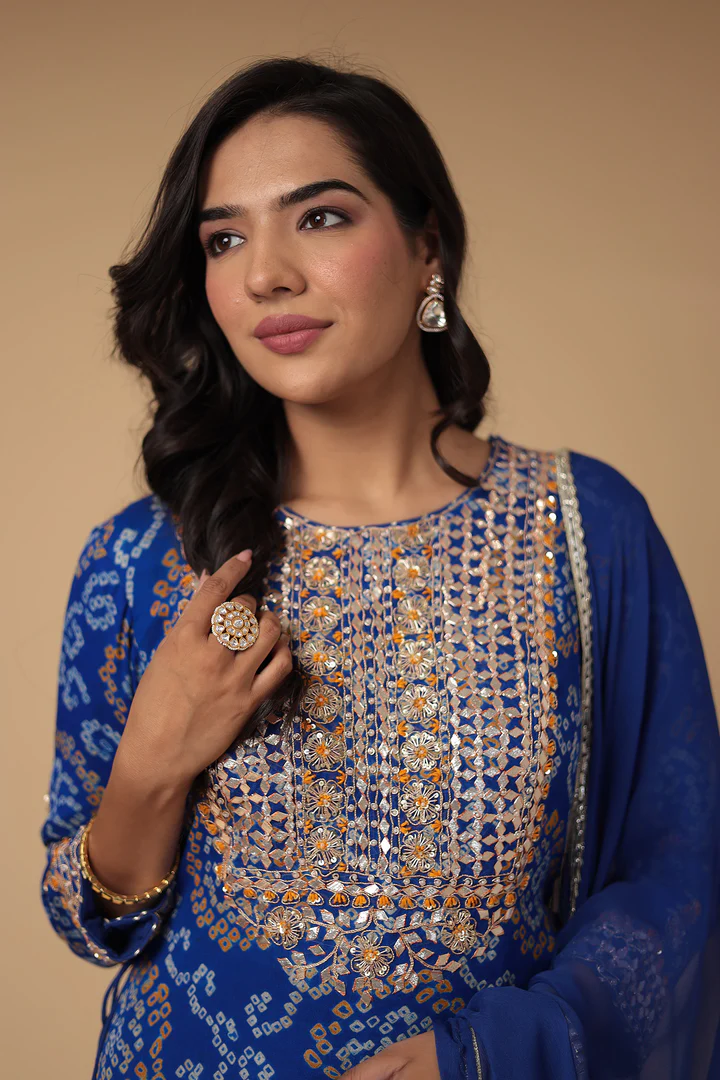 Bandhej Georgette Suit with Gota Patti and Thread work.