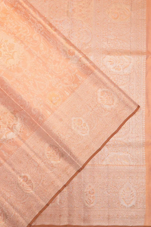 Kanchipuram Silk Tissue Brocade Peach Saree
