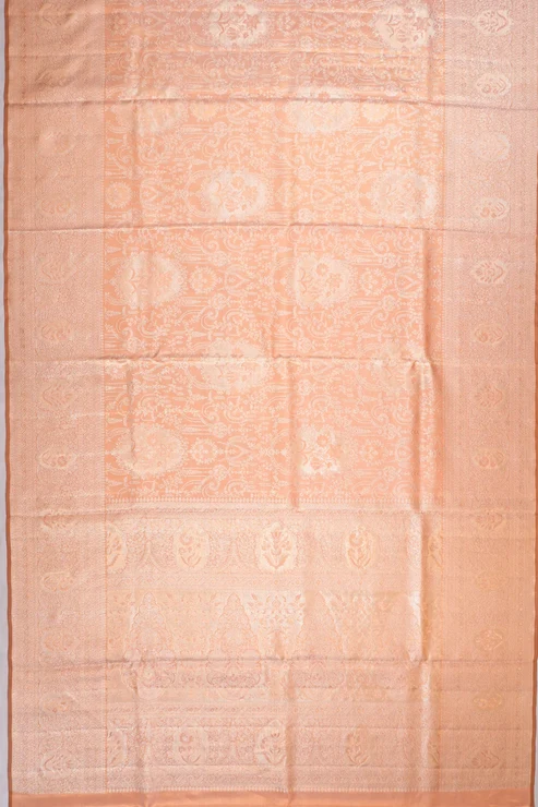 Kanchipuram Silk Tissue Brocade Peach Saree