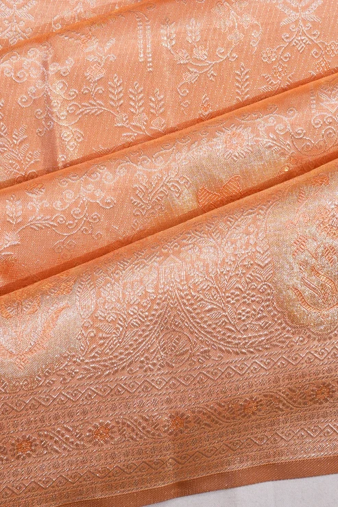 Kanchipuram Silk Tissue Brocade Peach Saree