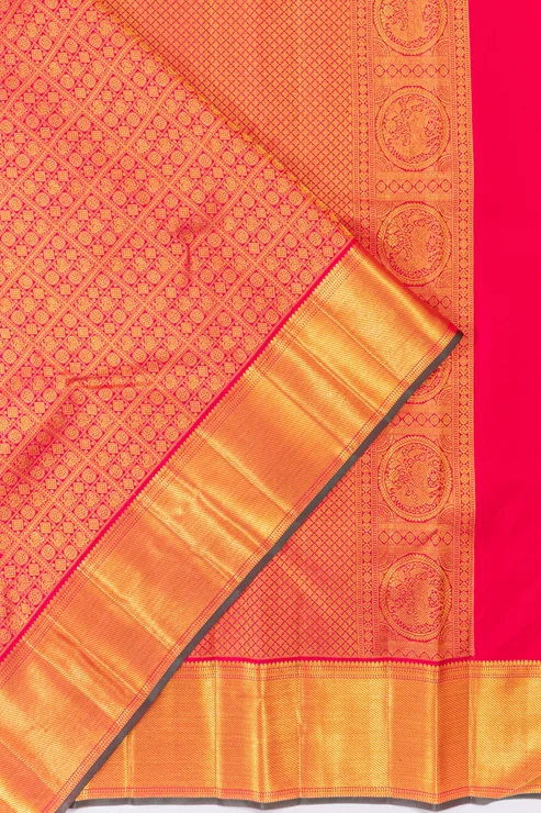 Taranga Kanchi Silk Checks And Butta Red Saree