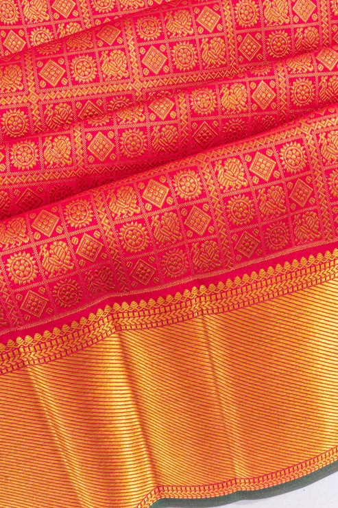 Taranga Kanchi Silk Checks And Butta Red Saree