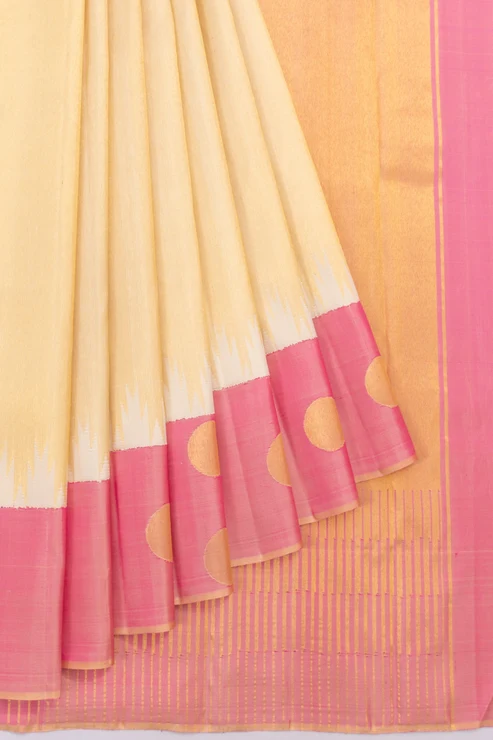 Kanchipuram Silk Tissue Plain Cream Saree