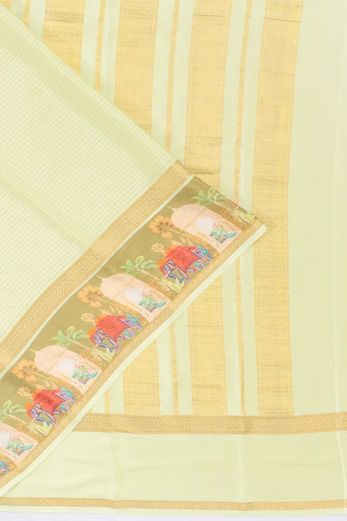 Mysore Silk Checks Pista Green Saree