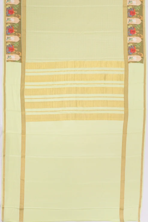 Mysore Silk Checks Pista Green Saree