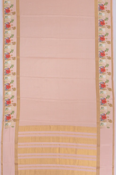 Mysore Silk Checks Baby Pink Saree