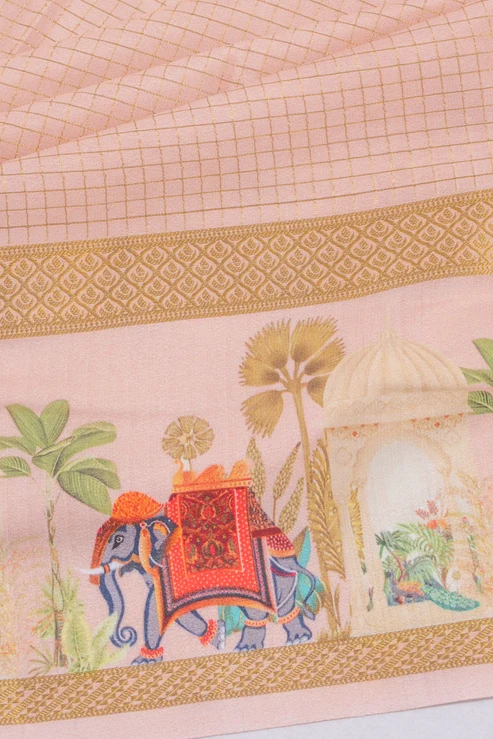 Mysore Silk Checks Baby Pink Saree