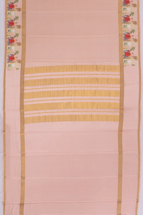 Mysore Silk Checks Baby Pink Saree